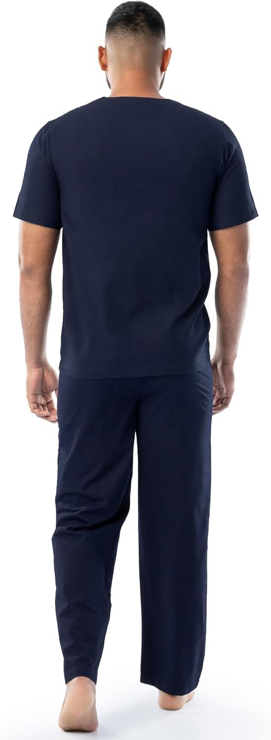 imageFruit of the Loom mens Broadcloth Short Sleeve Top and Long Pants Pajama SetNavy Blue