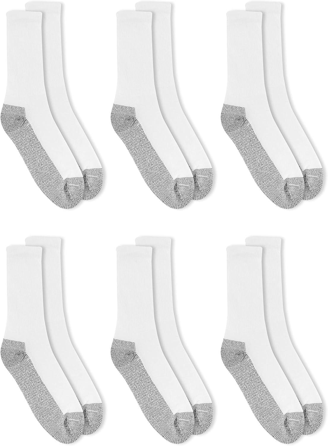 imageFruit of the Loom mens Cotton Work Gear Crew Socks Cushioned Wicking Durable 6 PackWhite