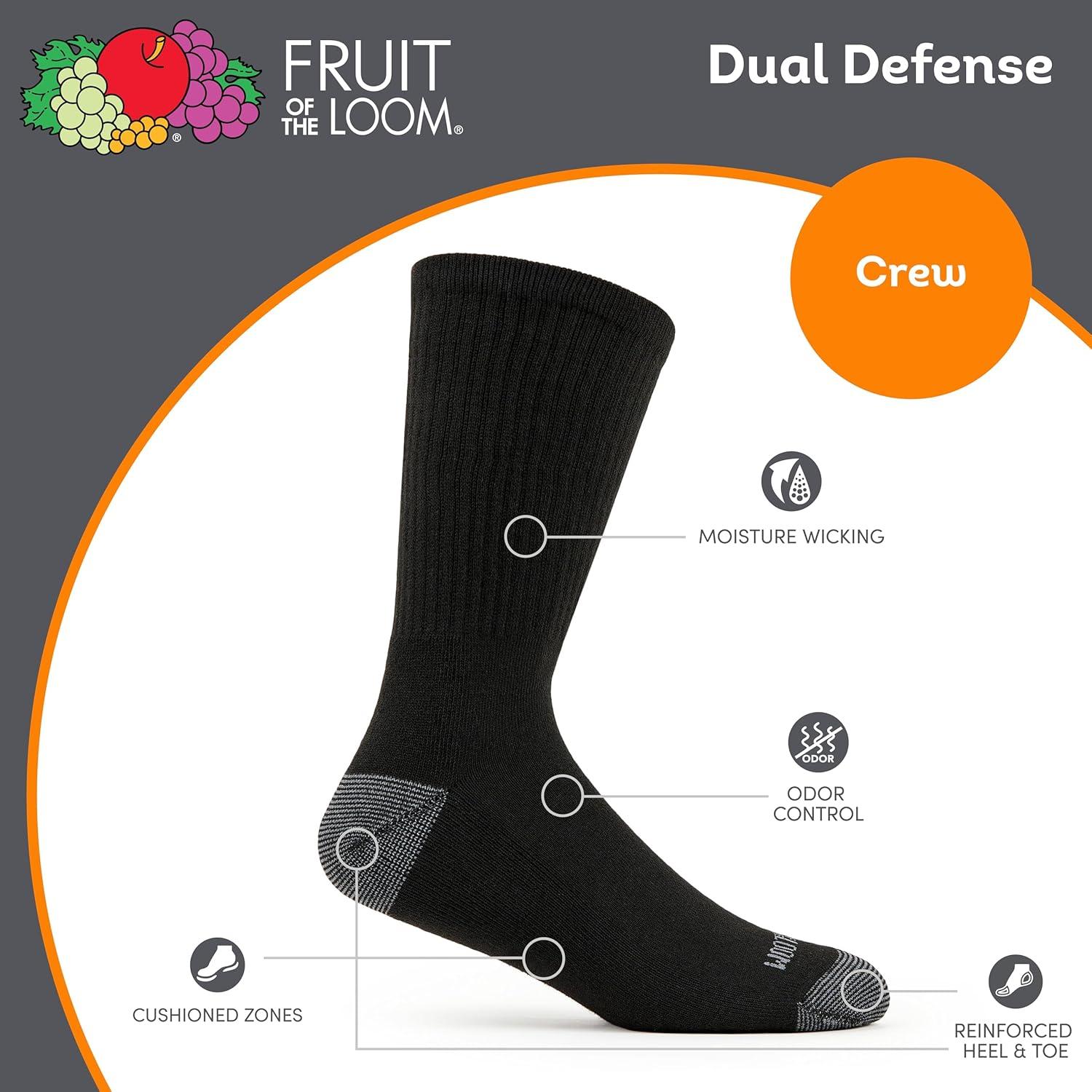 imageFruit of the Loom mens Dual Defense Crew Socks 12 PackBlack