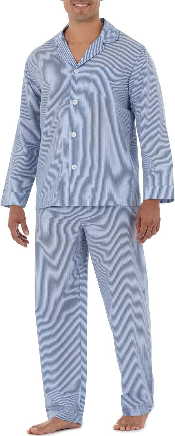 imageFruit of the Loom mens Long Sleeve Broadcloth Pajama SetBlue Stripe