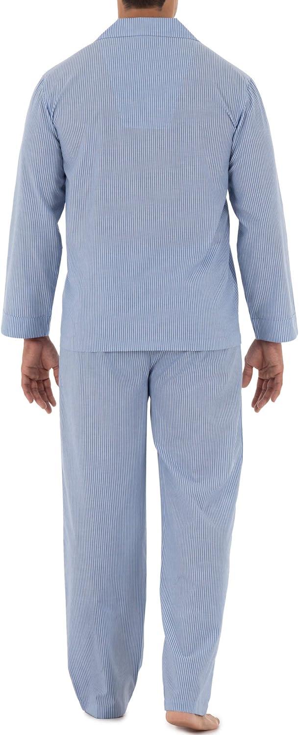 imageFruit of the Loom mens Long Sleeve Broadcloth Pajama SetBlue Stripe