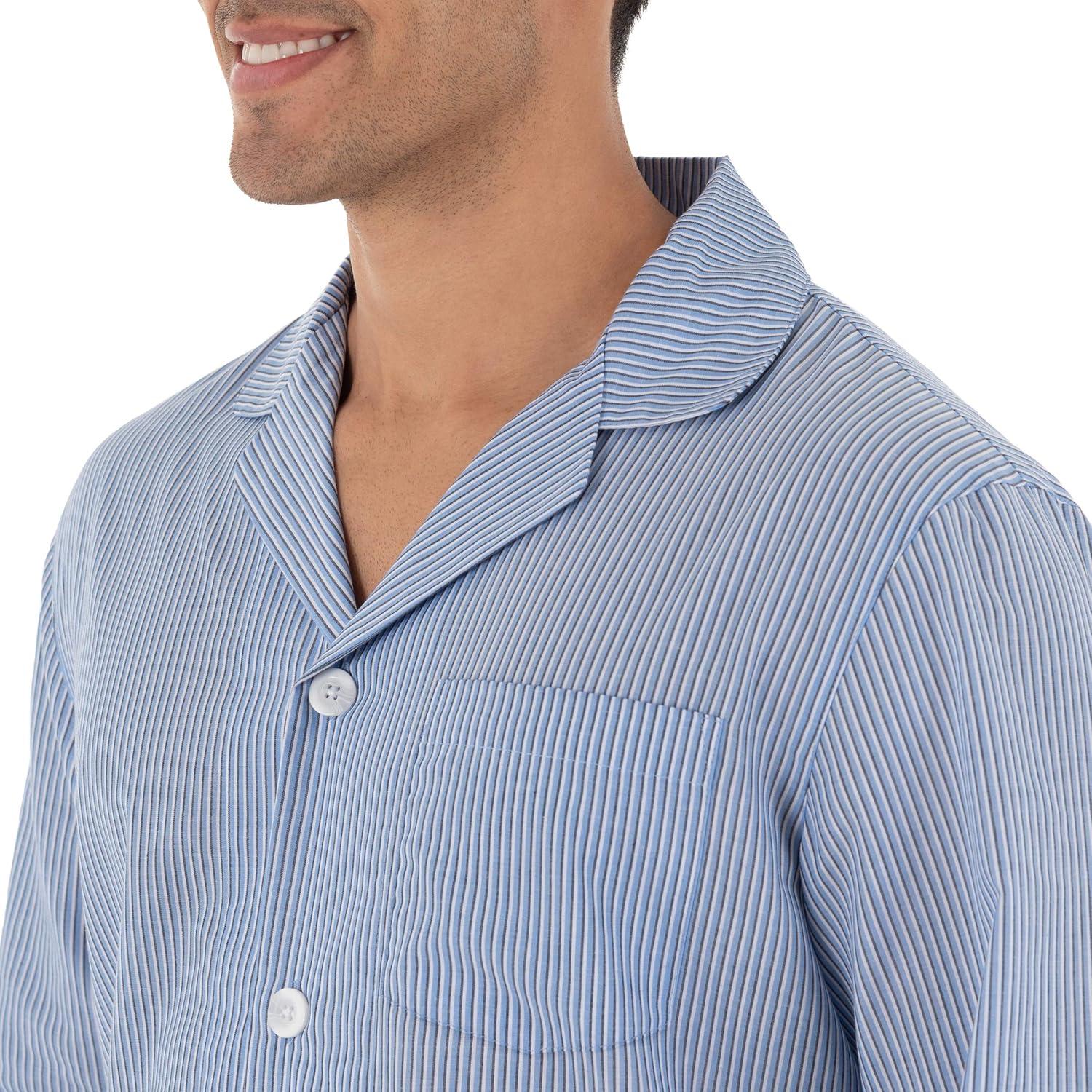 imageFruit of the Loom mens Long Sleeve Broadcloth Pajama SetBlue Stripe