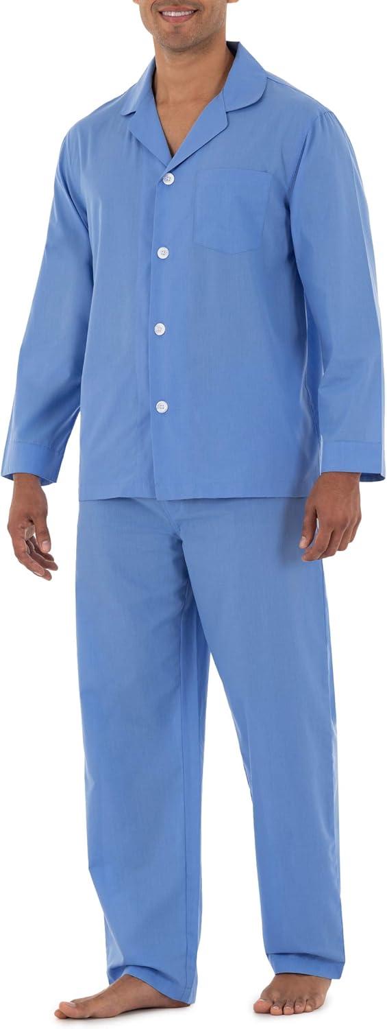 imageFruit of the Loom mens Long Sleeve Broadcloth Pajama SetFrench Blue