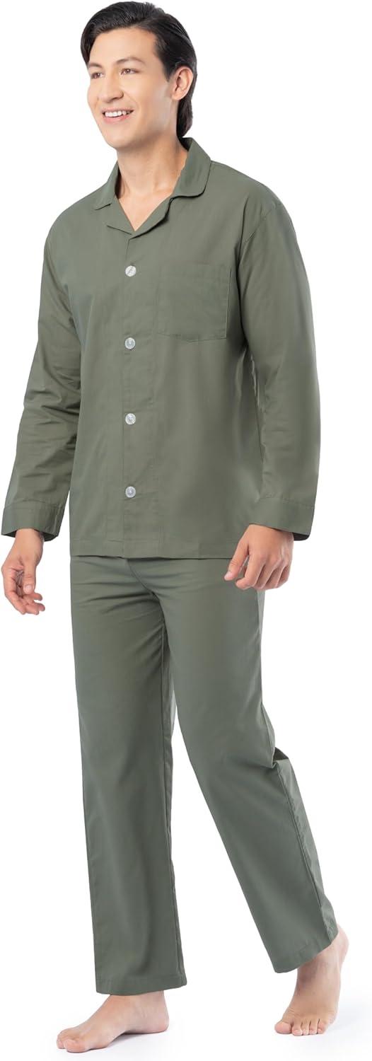 imageFruit of the Loom mens Long Sleeve Broadcloth Pajama SetGreen