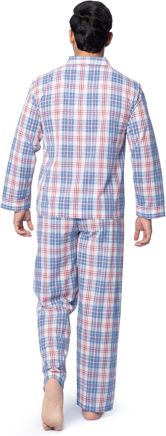 imageFruit of the Loom mens Long Sleeve Broadcloth Pajama SetIvoryBlueRed Plaid