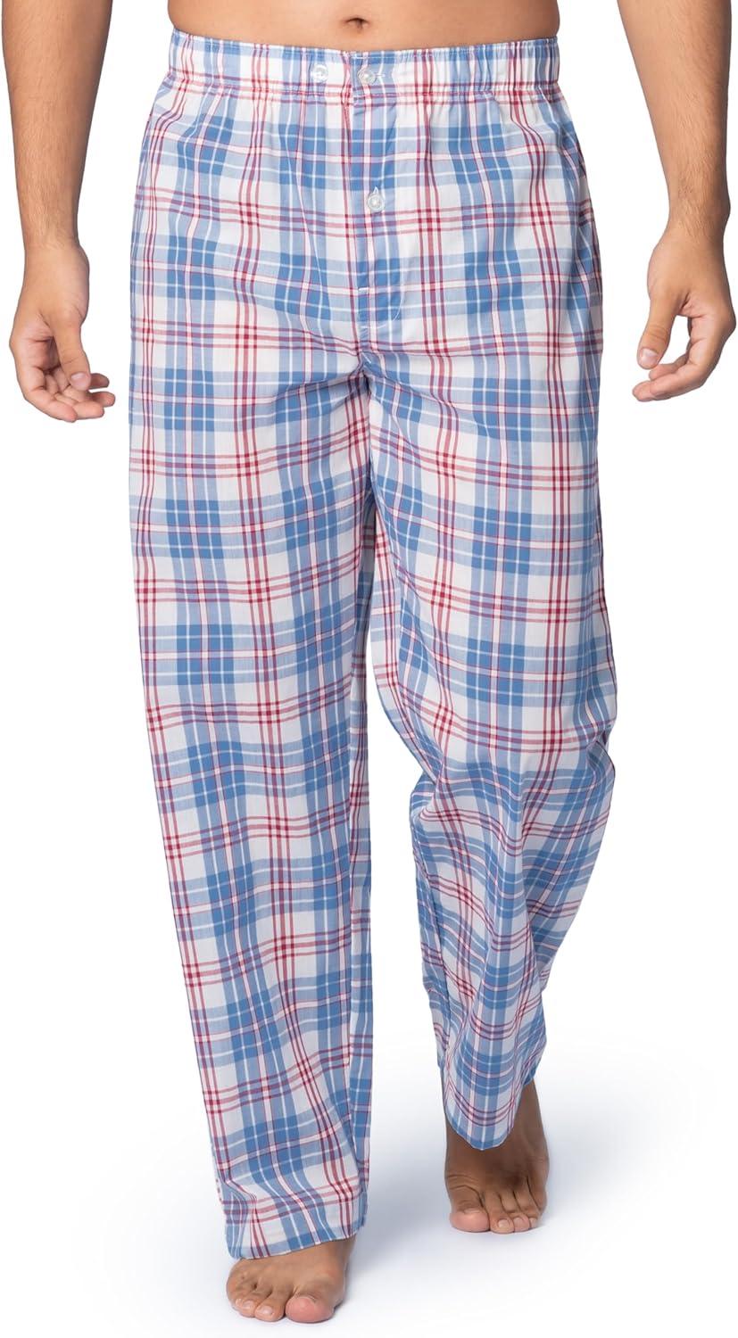imageFruit of the Loom mens Long Sleeve Broadcloth Pajama SetIvoryBlueRed Plaid