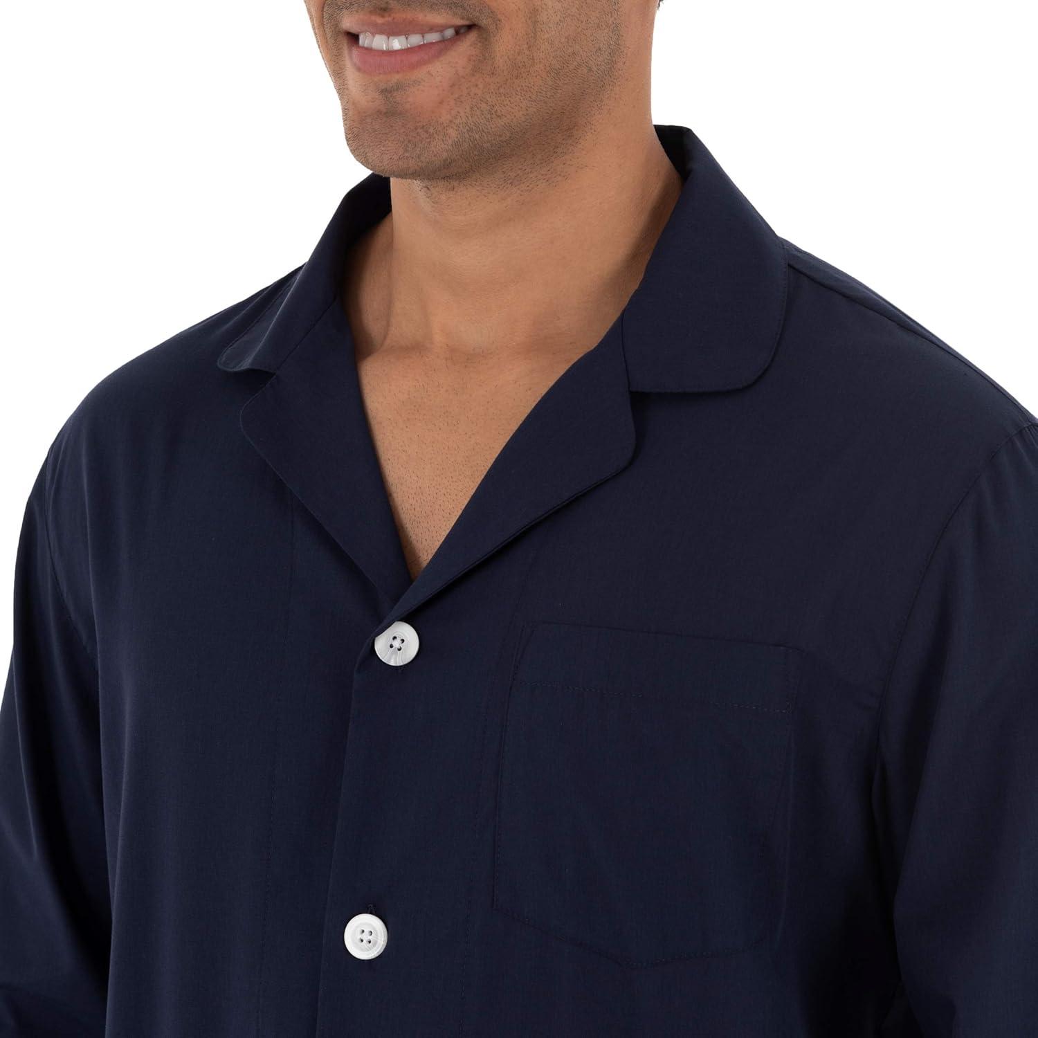 imageFruit of the Loom mens Long Sleeve Broadcloth Pajama SetNavy