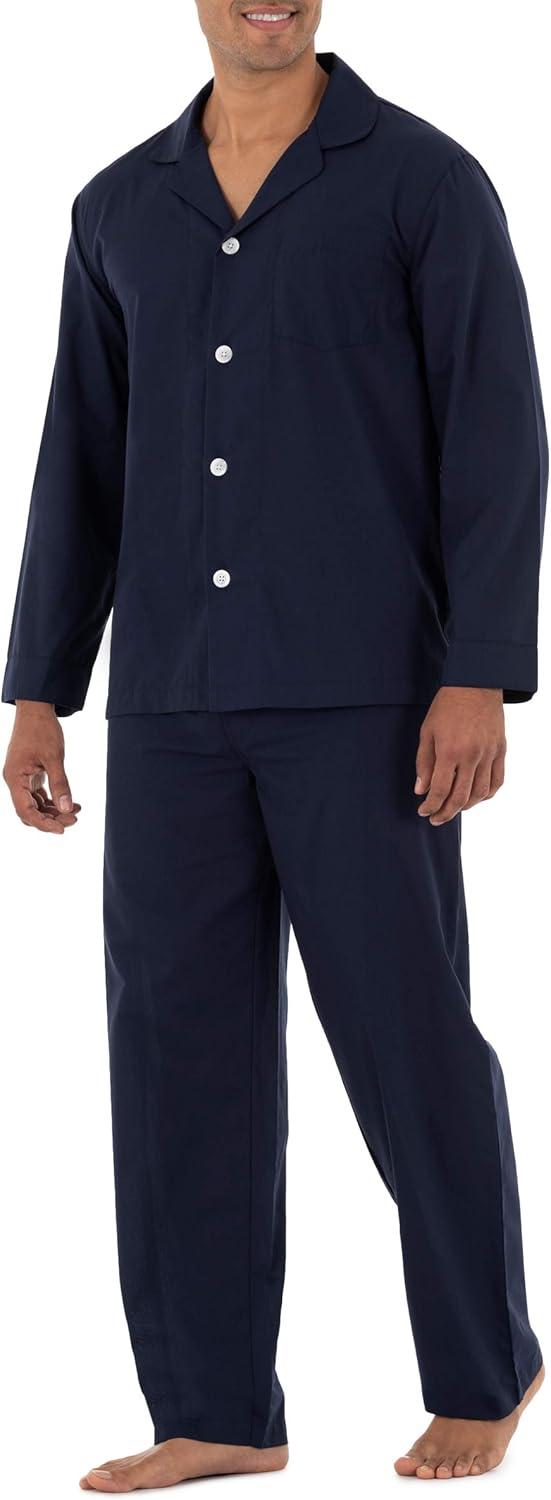 imageFruit of the Loom mens Long Sleeve Broadcloth Pajama SetNavy Blue