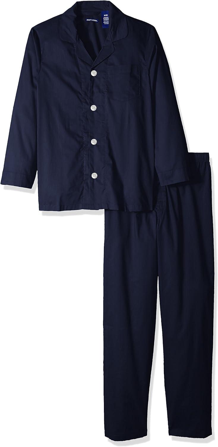 imageFruit of the Loom mens Long Sleeve Broadcloth Pajama SetNavy Blue
