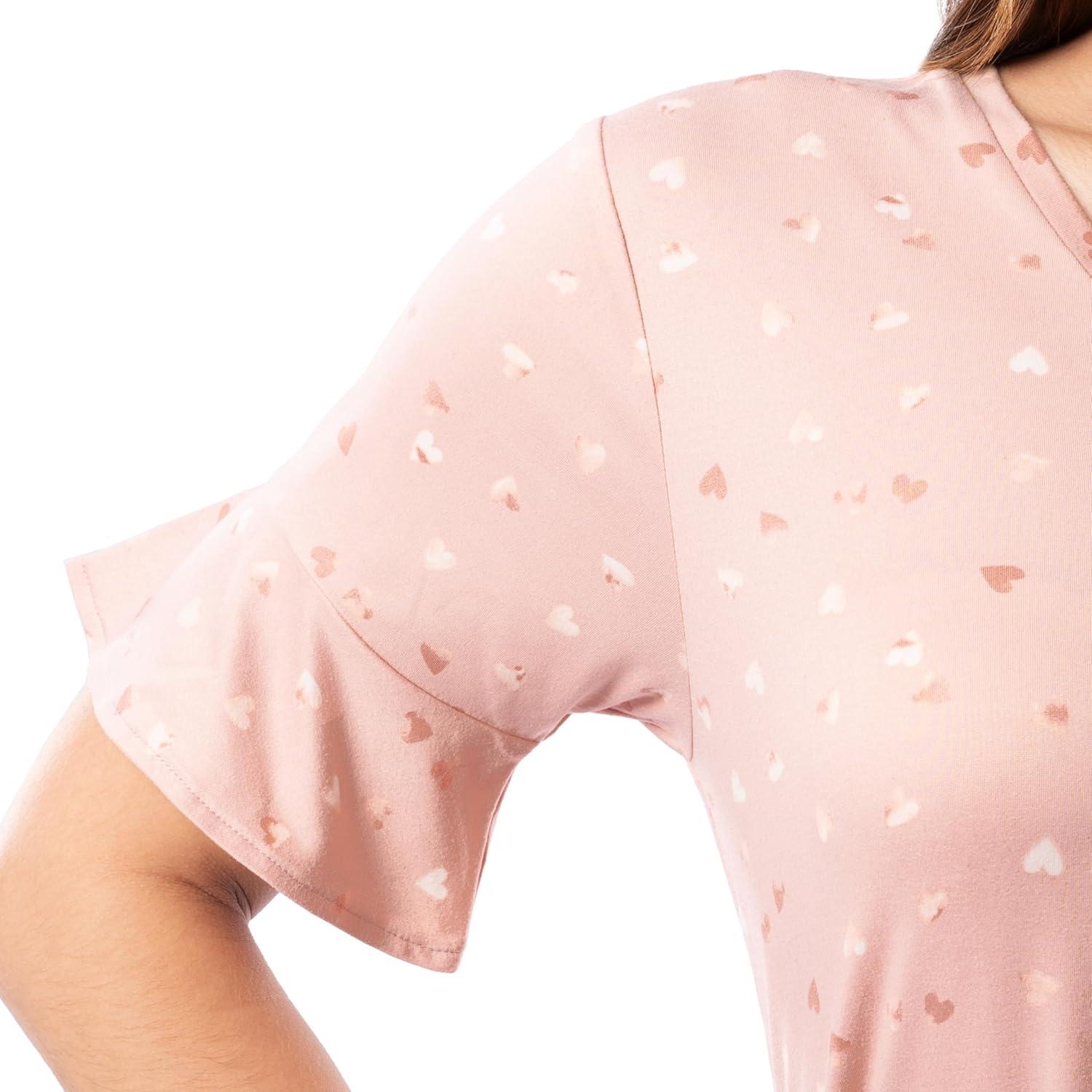 imageFruit of the Loom womens 360 Stretch Ruffle Sleeve Vneck Tee and Capri Sleep Pajama SetWatercolor Hearts