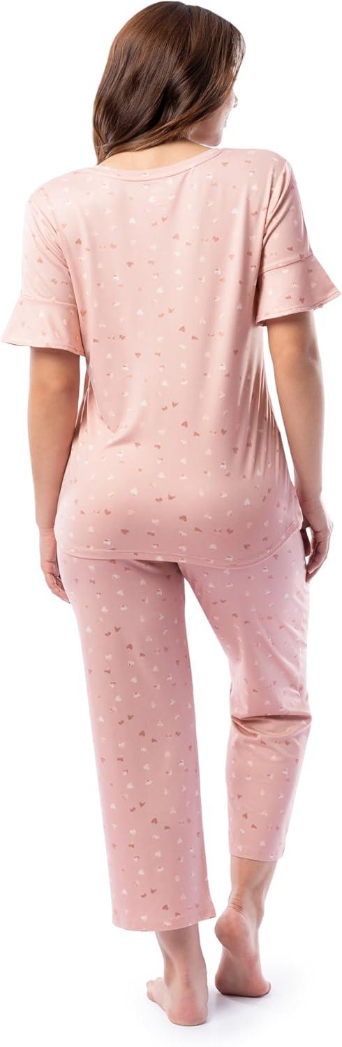 imageFruit of the Loom womens 360 Stretch Ruffle Sleeve Vneck Tee and Capri Sleep Pajama SetWatercolor Hearts