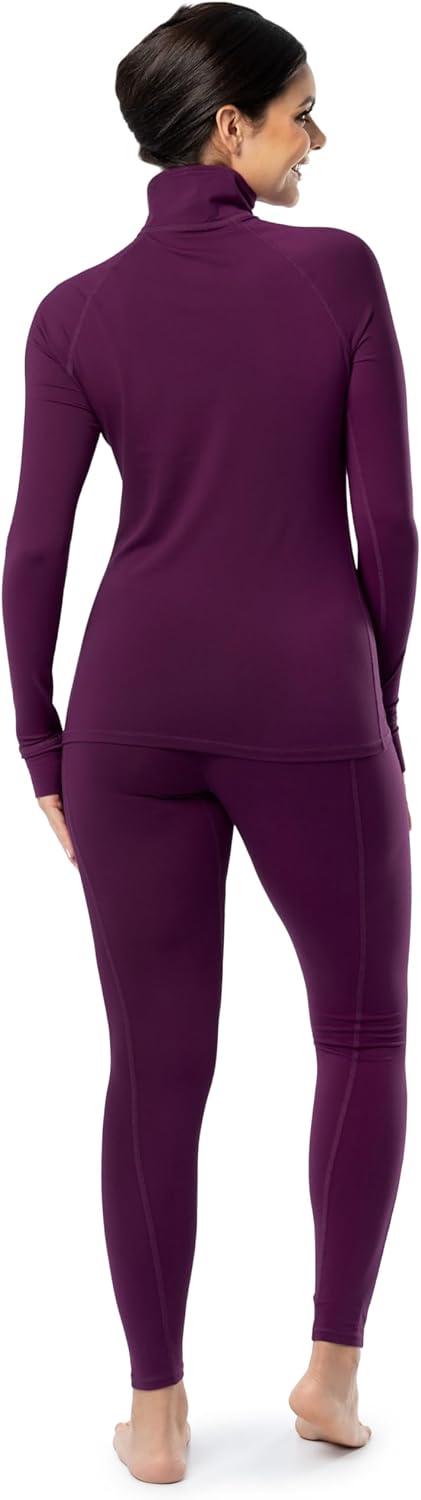 imageFruit of the Loom womens High Neck Quarter Zip Top and Legging Thermal SetPurple
