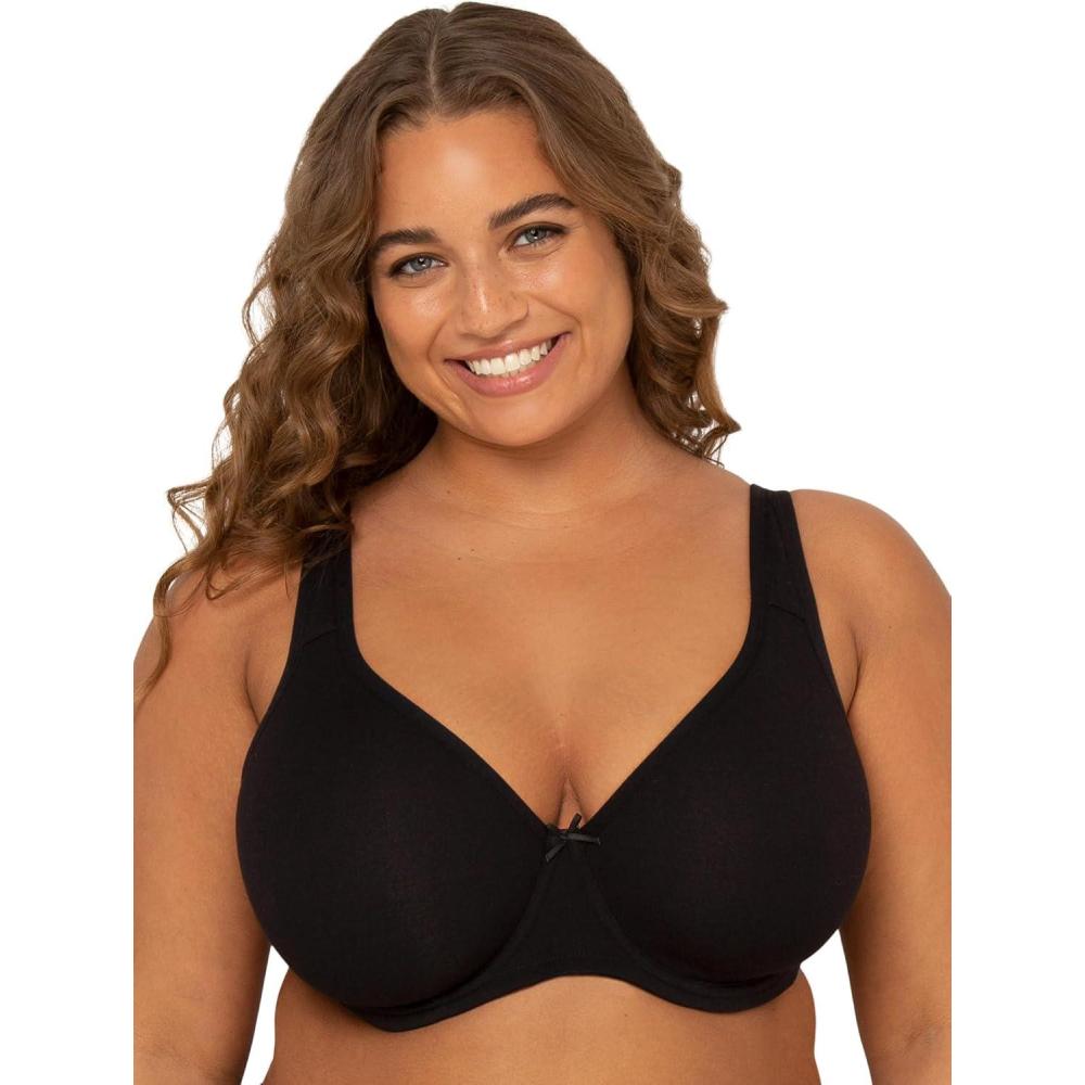 imageFit For Me By Fruit of the Loom Womens Plus Size Cotton Unlined Underwire BraPinchFree Straps  Side and Back SmoothingBlack Hue