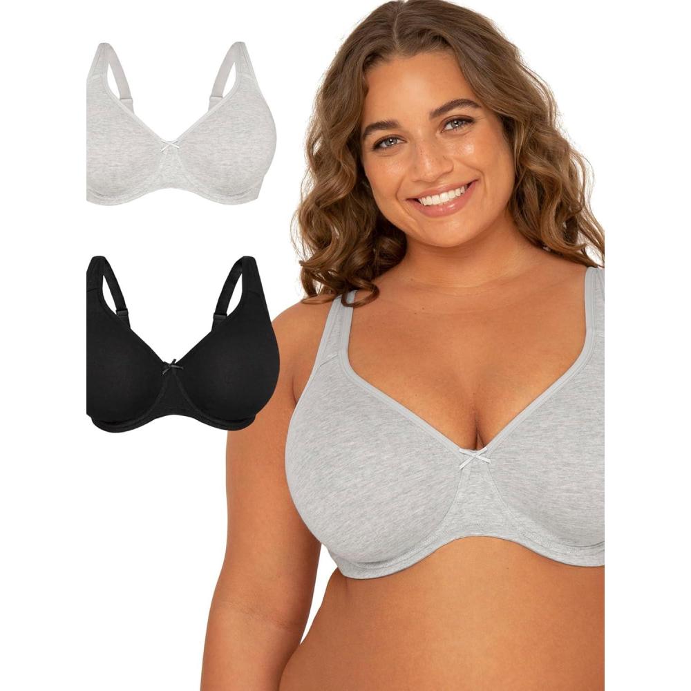 imageFit For Me By Fruit of the Loom Womens Plus Size Cotton Unlined Underwire BraPinchFree Straps  Side and Back SmoothingSandBlack Hue