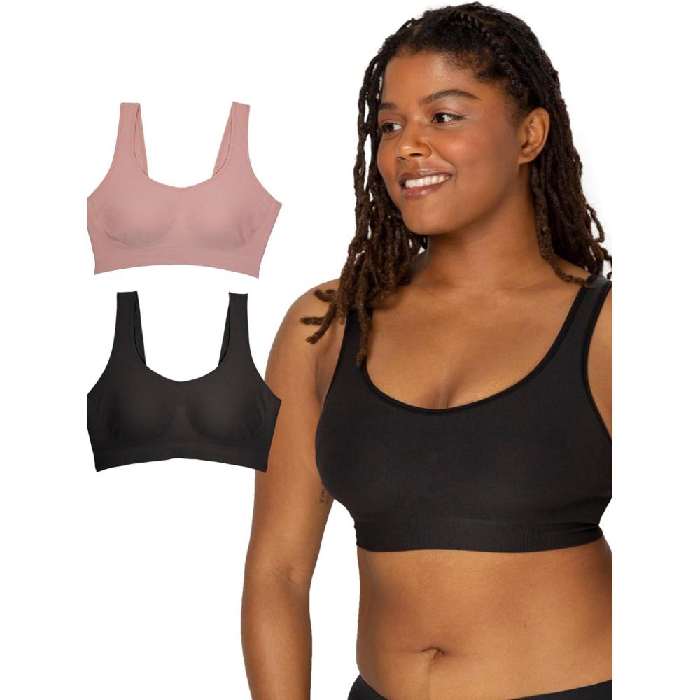 imageFruit of The Loom Womens 2Pack Full Coverage Wireless Bra w Built In Pads  All Day ComfortBlackRose Shadow