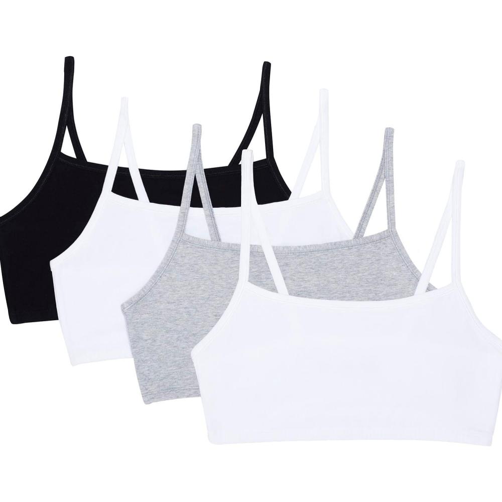 imageFruit of The Loom Womens Spaghetti Strap Cotton Pullover Sports Bra Value PackBlackWhiteWhiteHeather Grey 4pack
