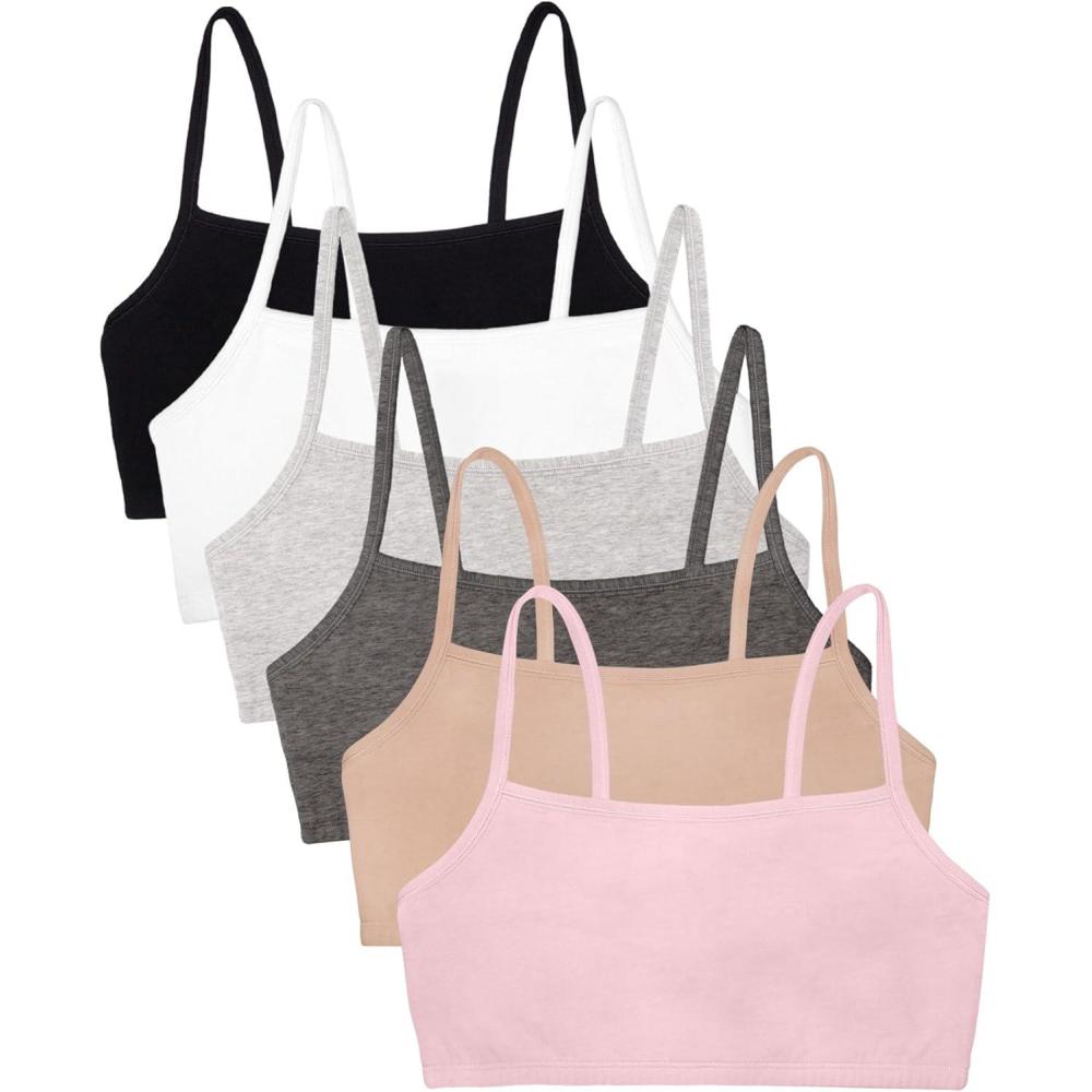 imageFruit of The Loom Womens Spaghetti Strap Cotton Pullover Sports Bra Value PackSandWhiteHeather GreyBlackBlushing RoseCharcoal