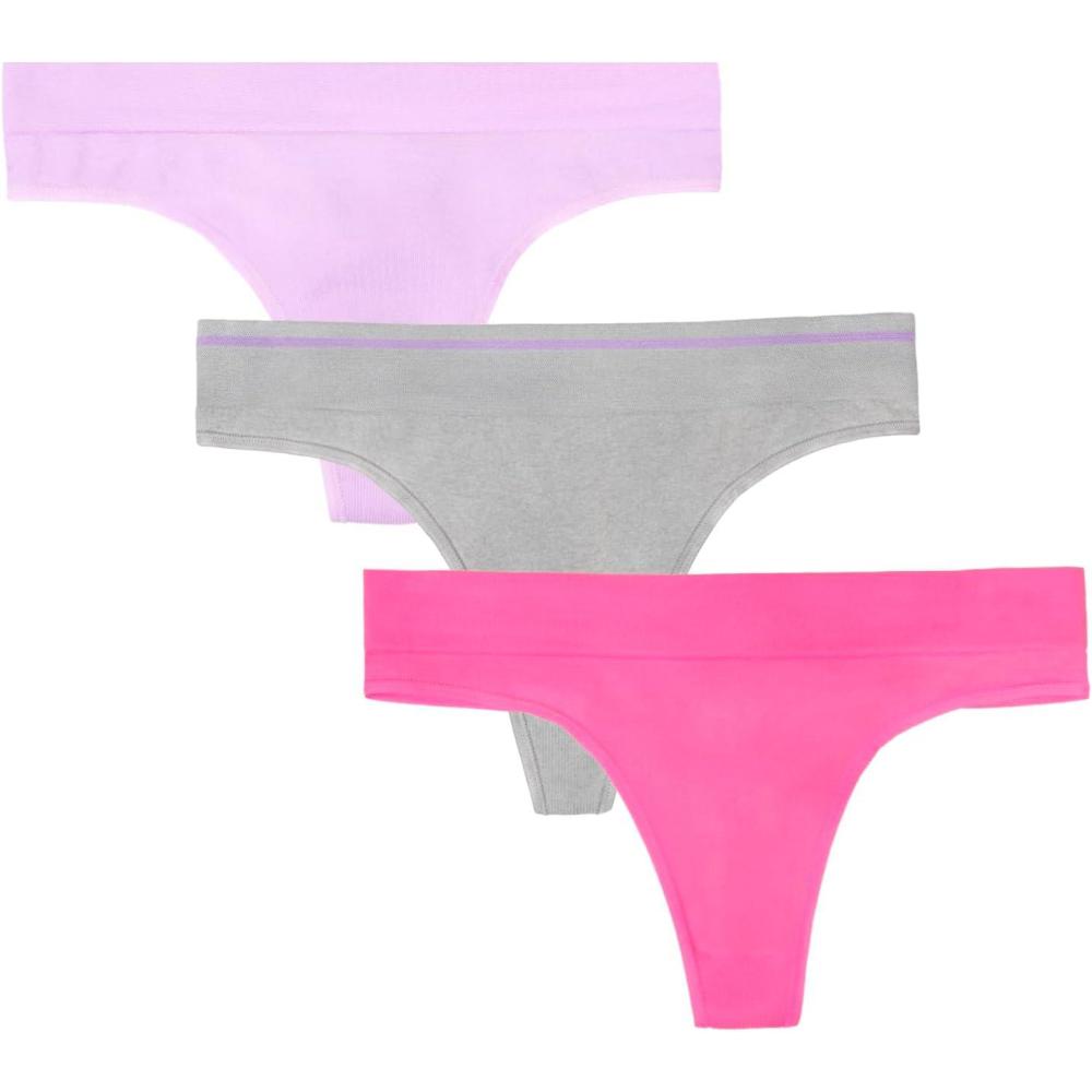 imageFruit of the Loom A Fresh Collection Sneak Chic 3Pack Womens Seamless Thong  For Ultimate Comfort ampamp Invisible StyleSugar PlumGreyStellar Orchid