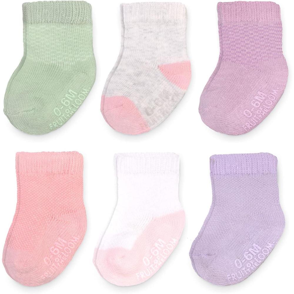 imageFruit of the Loom All Weather Baby ampamp Toddler Socks  Cotton Crew Socks with Grips for Boys Girls and UnisexModern Pink