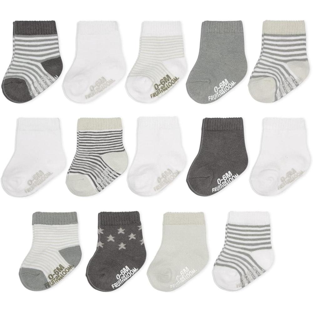 imageFruit of the Loom Baby 14Pack Grow ampamp Fit Flex Zones Cotton Stretch Socks  Unisex Girls BoysGrey Stripe