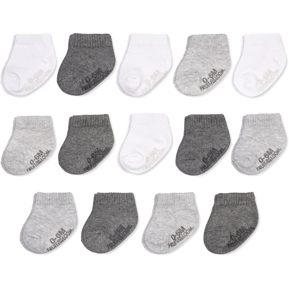 imageFruit of the Loom Baby 14Pack Grow ampamp Fit Flex Zones Cotton Stretch Socks  Unisex Girls BoysLow Cut  Grey