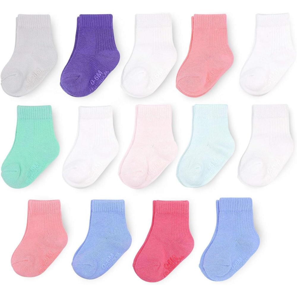 imageFruit of the Loom Baby 14Pack Grow ampamp Fit Flex Zones Cotton Stretch Socks  Unisex Girls BoysPink