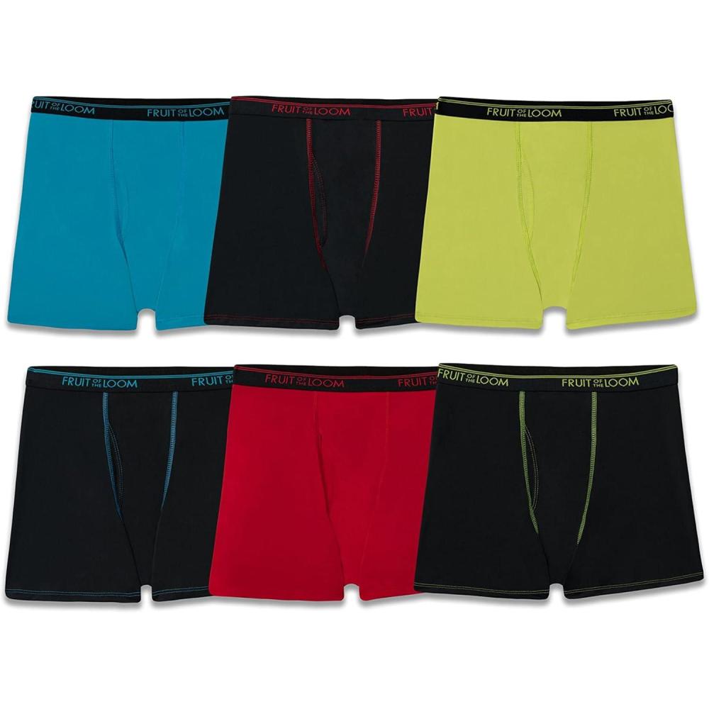 imageFruit of the Loom Boys 360 Stretch Boxer BriefsBoys  6 Pack  Micro Stretch  BlackYellowRed