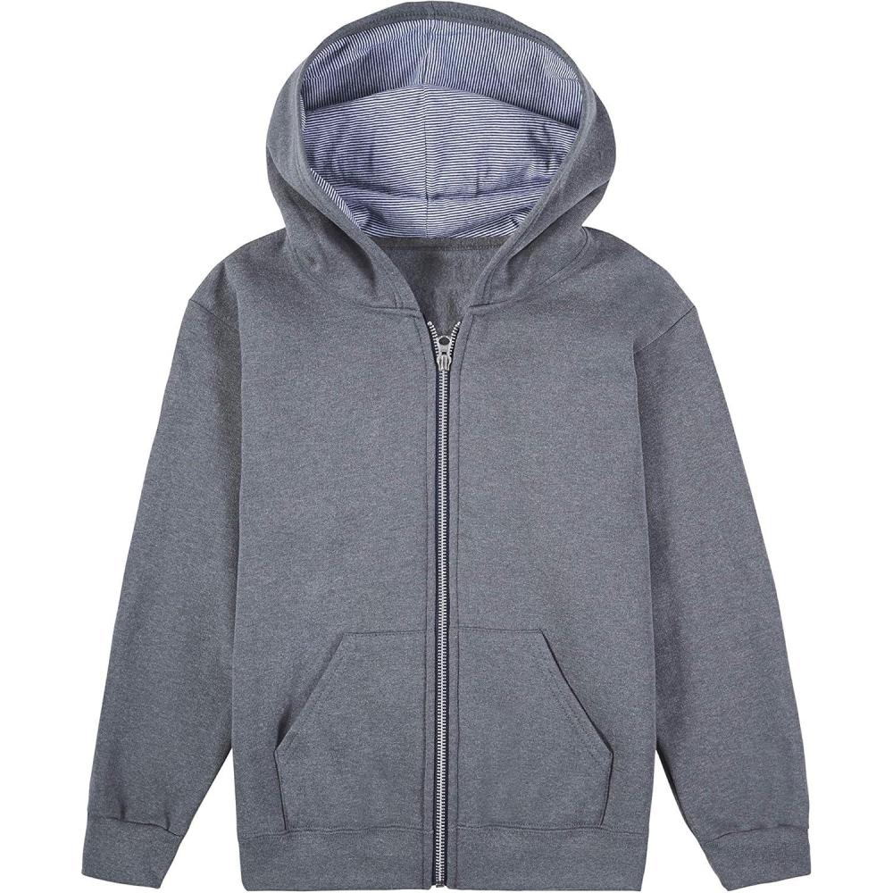 imageFruit of the Loom Boys Fleece Full Zip Hoodie Sweatshirt CHARCOAL HEATHERTIMES SQUARE NAVY STRIPE Small