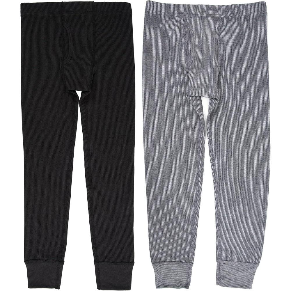 imageFruit of the Loom Boys Premium 2Pack Thermal Waffle BottomBlackHeather Greystone