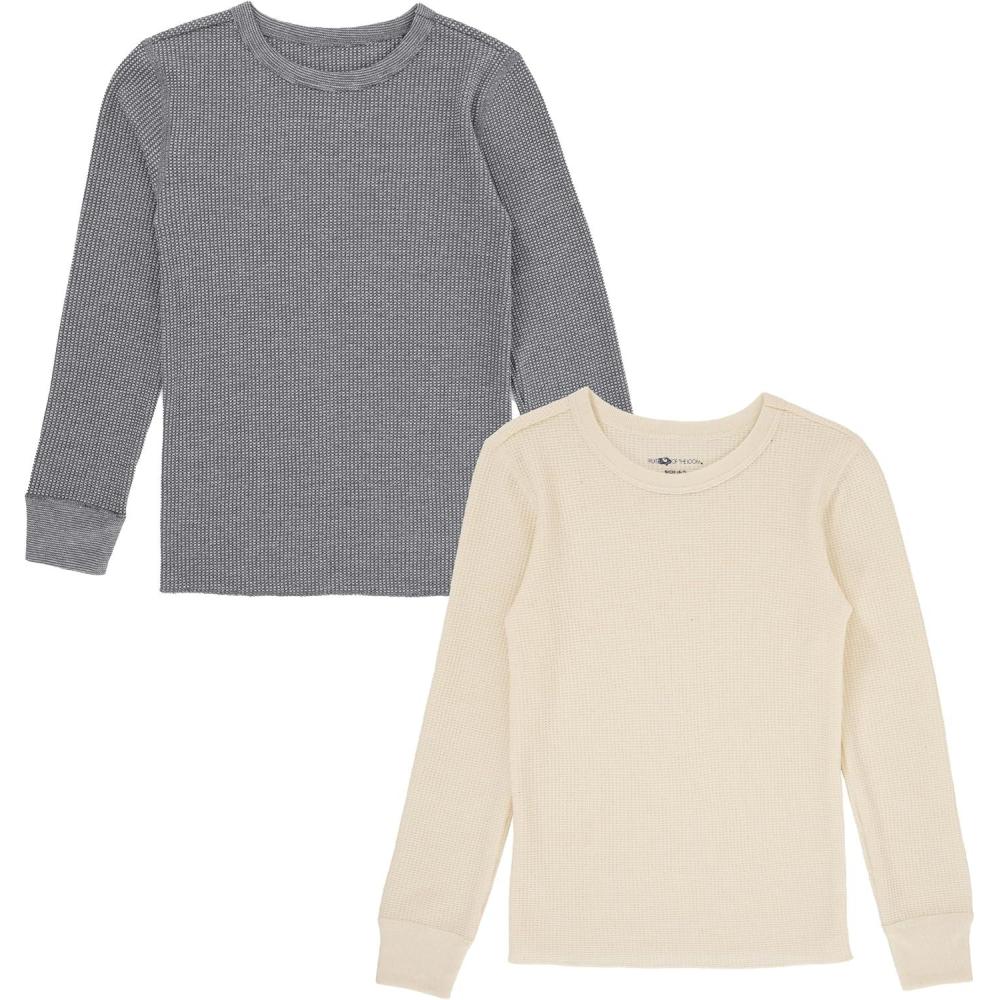imageFruit of the Loom Boys Premium 2Pack Thermal Waffle Crew TopHeather GreystoneNatural