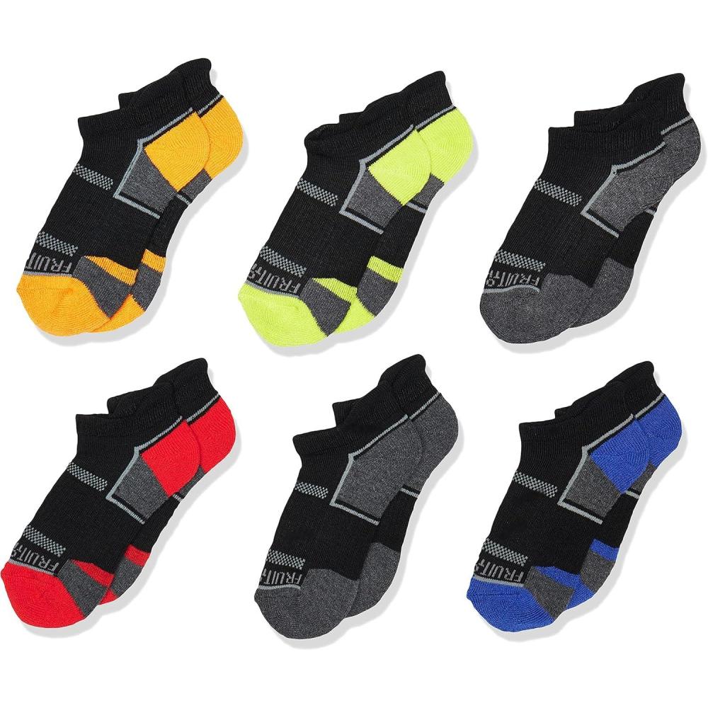 imageFruit of the Loom Boys Zone Cushion No Show Socks 10 PackBlackDazzling Blue  BlackGrey blackHigh Risk Red  BlackLime blackGrey blackAutumn Glory
