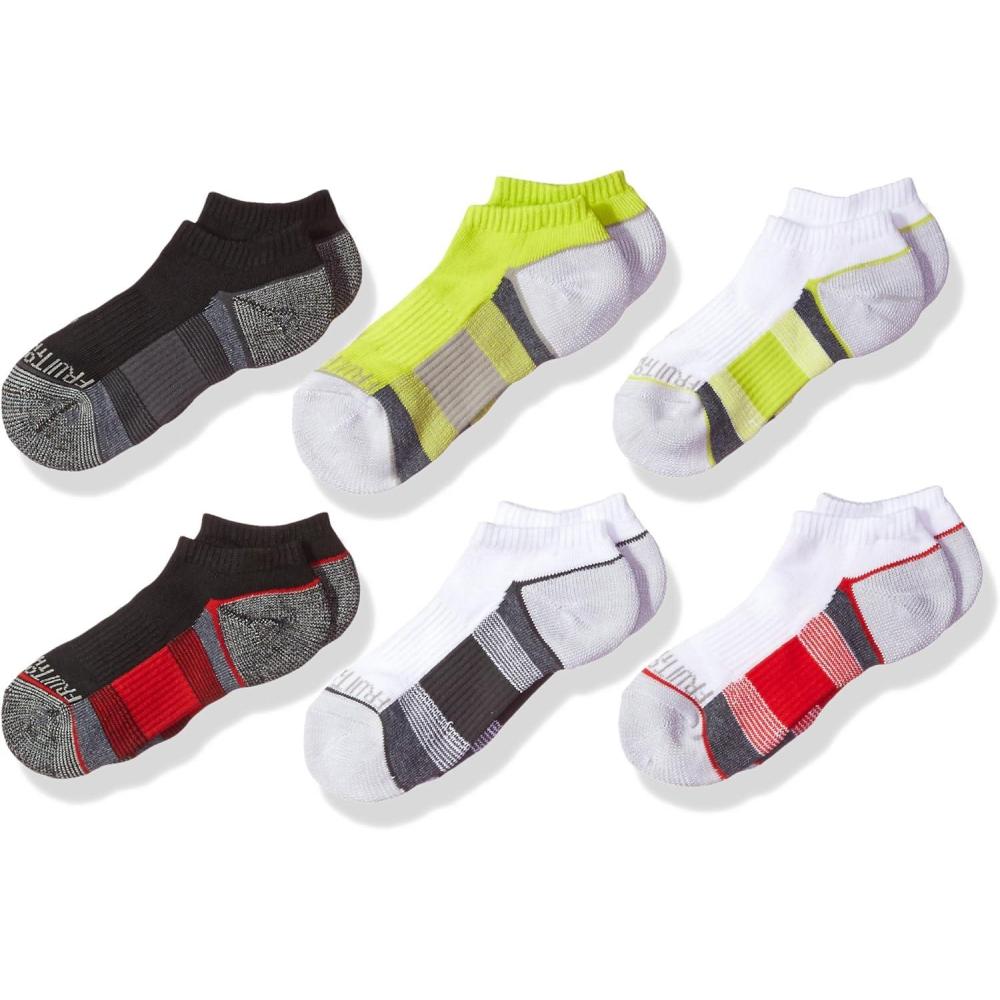 imageFruit of the Loom Boys Zone Cushion No Show Socks 10 PackWhiteRedBlackGrayGreen