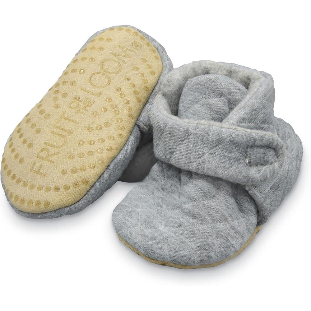 imageFruit of the Loom Cozy Thermal Wrap Booties with Nonslip Grips for Baby Girls Boys Unisex Grey Jersey