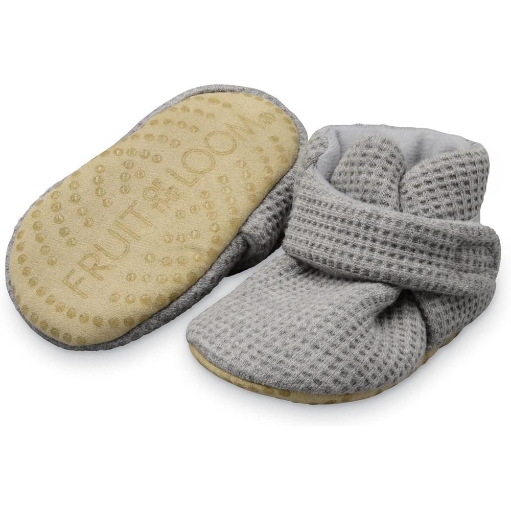 imageFruit of the Loom Cozy Thermal Wrap Booties with Nonslip Grips for Baby Girls Boys Unisex Grey Waffle