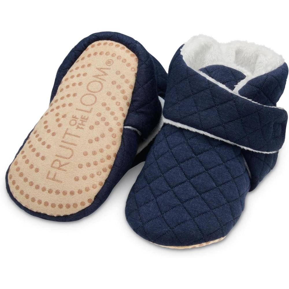 imageFruit of the Loom Cozy Thermal Wrap Booties with Nonslip Grips for Baby Girls Boys Unisex Navy Jersey