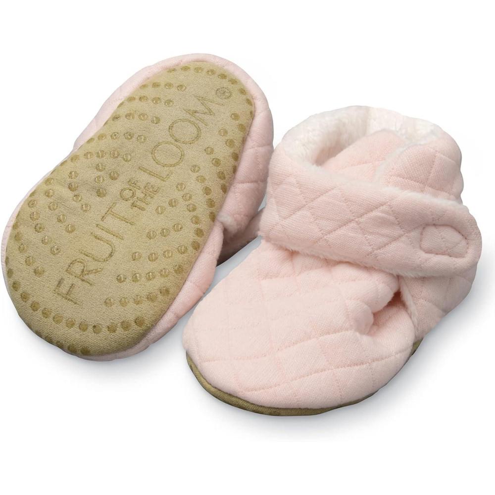 imageFruit of the Loom Cozy Thermal Wrap Booties with Nonslip Grips for Baby Girls Boys Unisex Pink Jersey