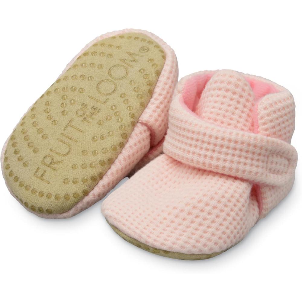 imageFruit of the Loom Cozy Thermal Wrap Booties with Nonslip Grips for Baby Girls Boys Unisex Pink Waffle