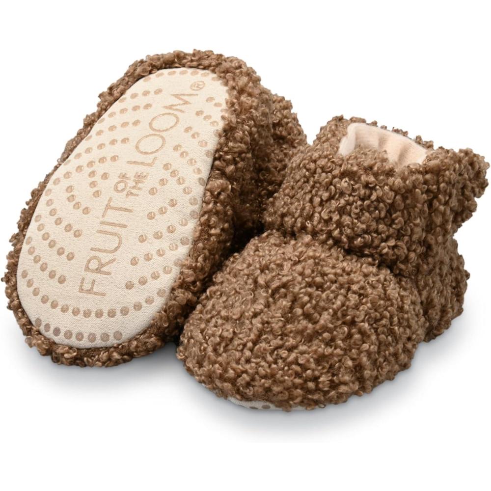 imageFruit of the Loom Cozy Thermal Wrap Booties with Nonslip Grips for Baby Girls Boys Unisex Walnut Sherpa