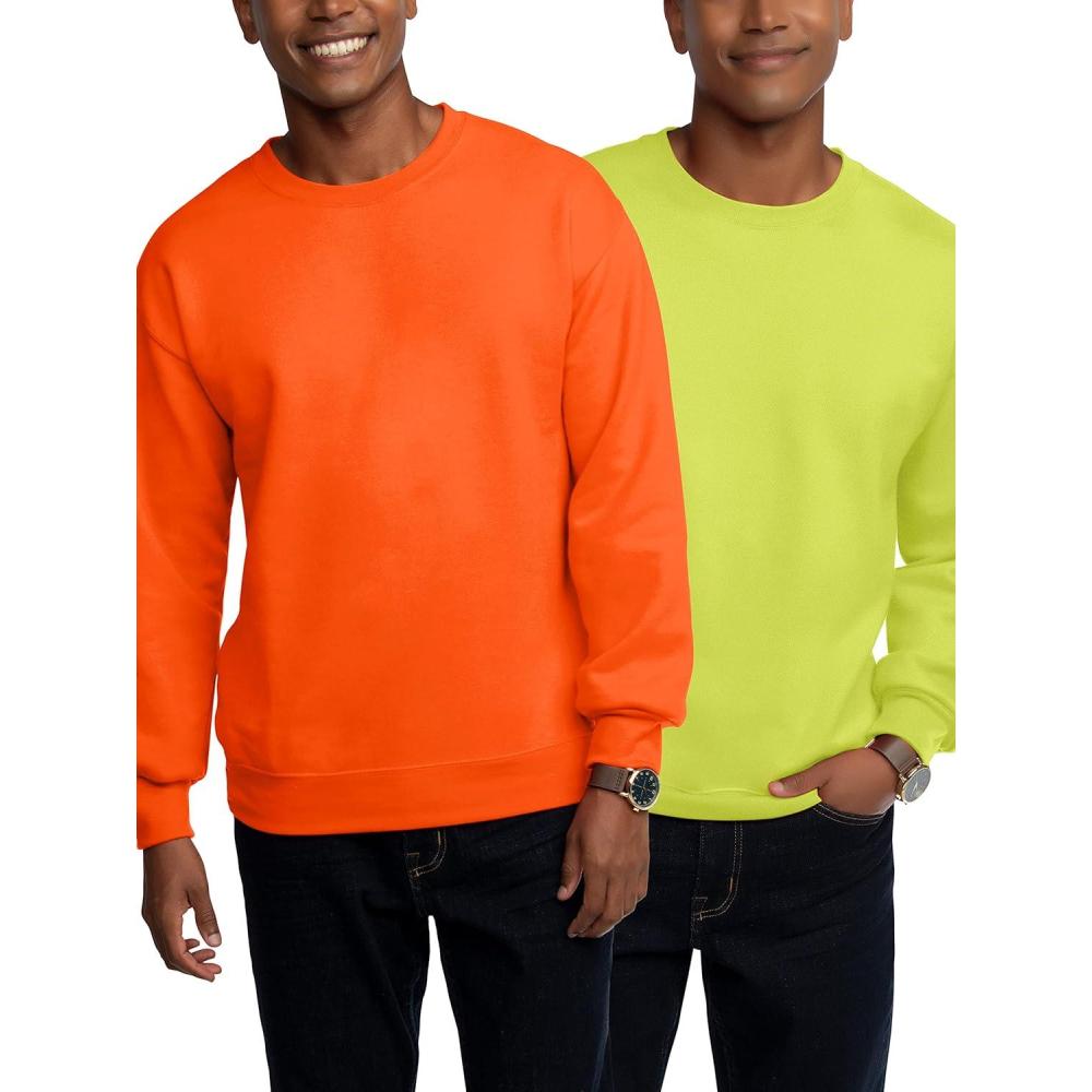 imageFruit of the Loom Eversoft Fleece Crewneck Sweatshirts Moisture Wicking ampamp Breathable Sizes S4X2 Pack  Safety OrangeSafety Green