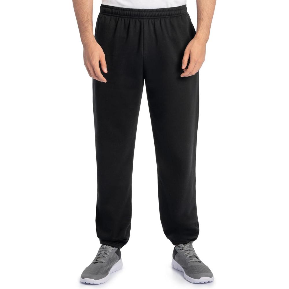 imageFruit of the Loom Eversoft Fleece Elastic Bottom Sweatpants with Pockets Relaxed Fit Moisture Wicking BreathableBlack
