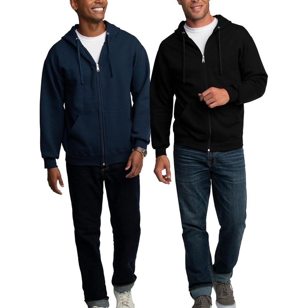 imageFruit of the Loom Eversoft Fleece Hoodies Pullover ampamp Full Zip Moisture Wicking ampamp Breathable Sizes S4X2 Pack  BlackNavy