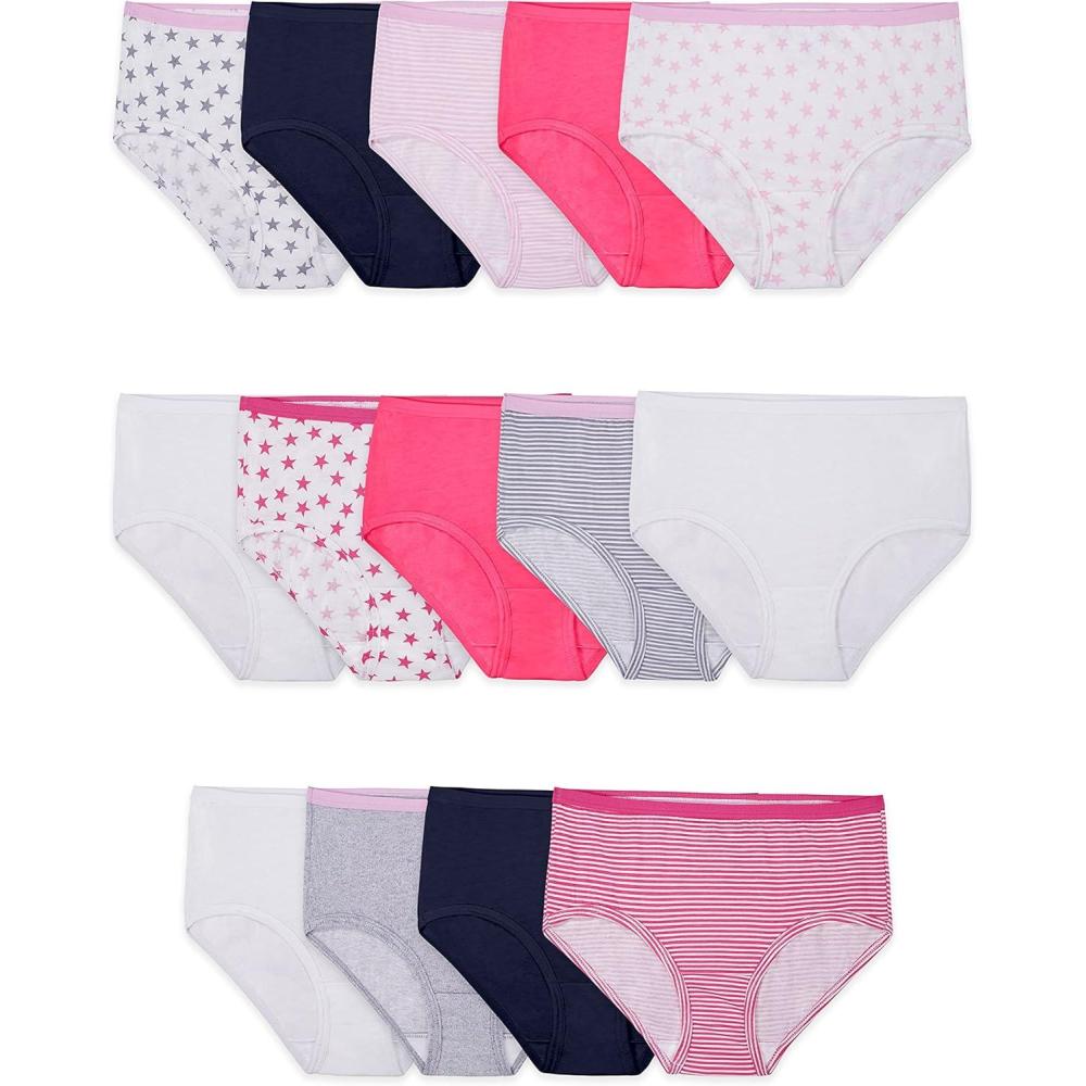 imageFruit of the Loom Girls Cotton Brief Underwear MultipacksBrief  14 Pack  PinkStarsStripes