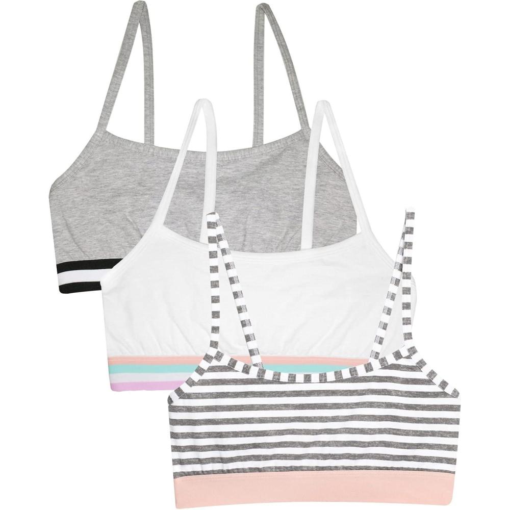 imageFruit of the Loom Girls Cotton Spaghetti Strap Sport BraGrey StripeGreyWhite
