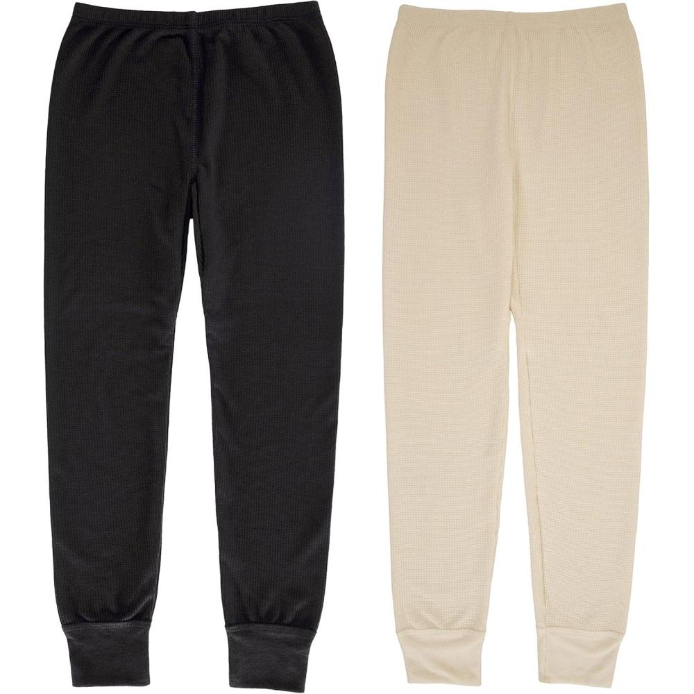 imageFruit of the Loom Girls Premium 2Pack Thermal Waffle BottomBlackNatural