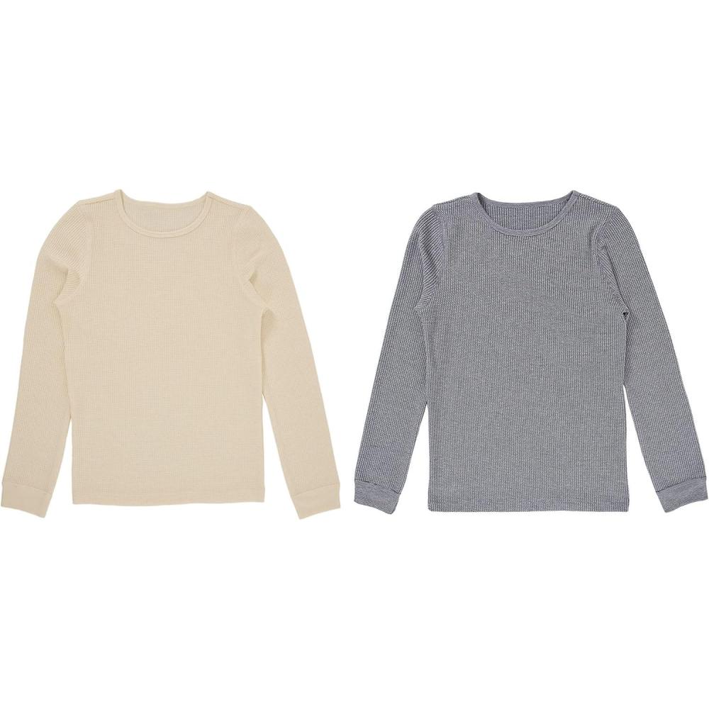 imageFruit of the Loom Girls Premium 2Pack Thermal Waffle Crew TopHeather GreystoneNatural