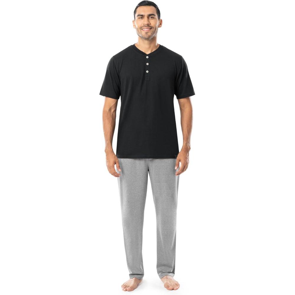 imageFruit of the Loom Mens 2Piece Jersey Knit Pajama SetBlackGrey Heather