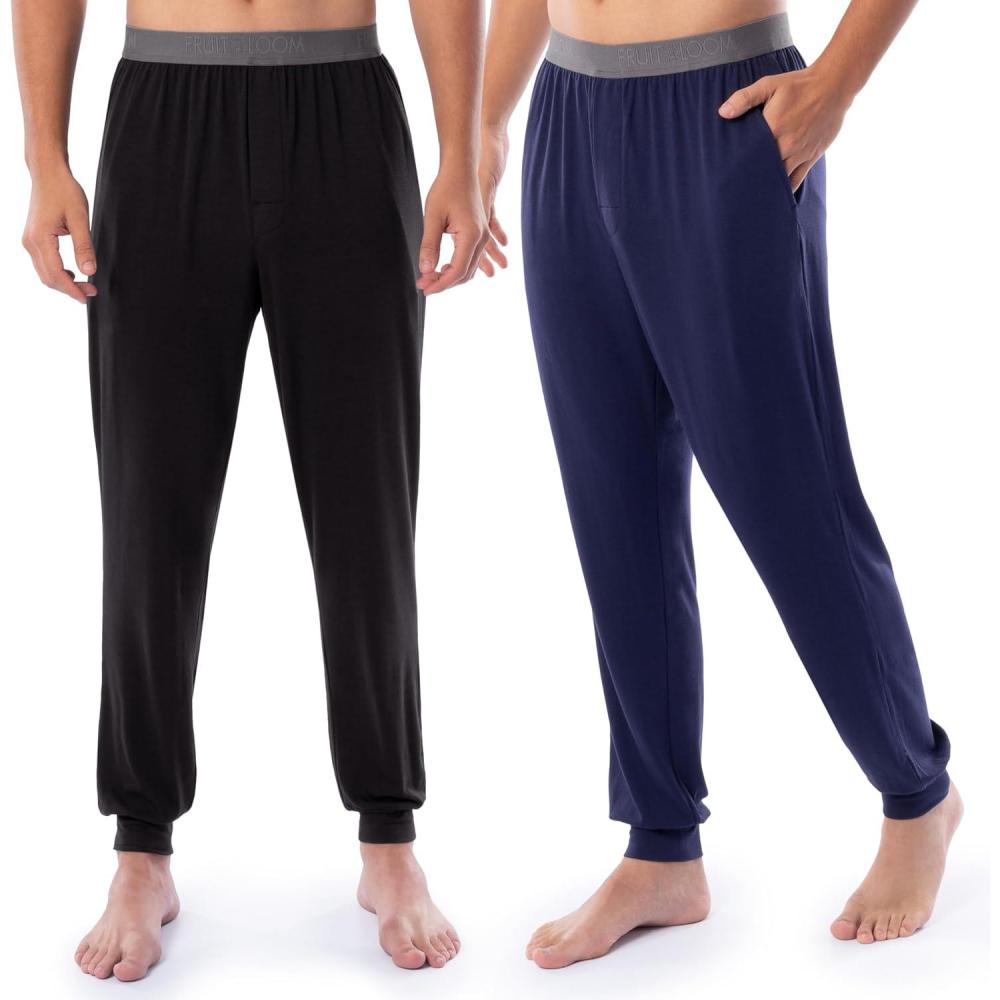 imageFruit of the Loom Mens 360 Stretch 2Pack Jogger Pajama Sleep PantBlackNavy