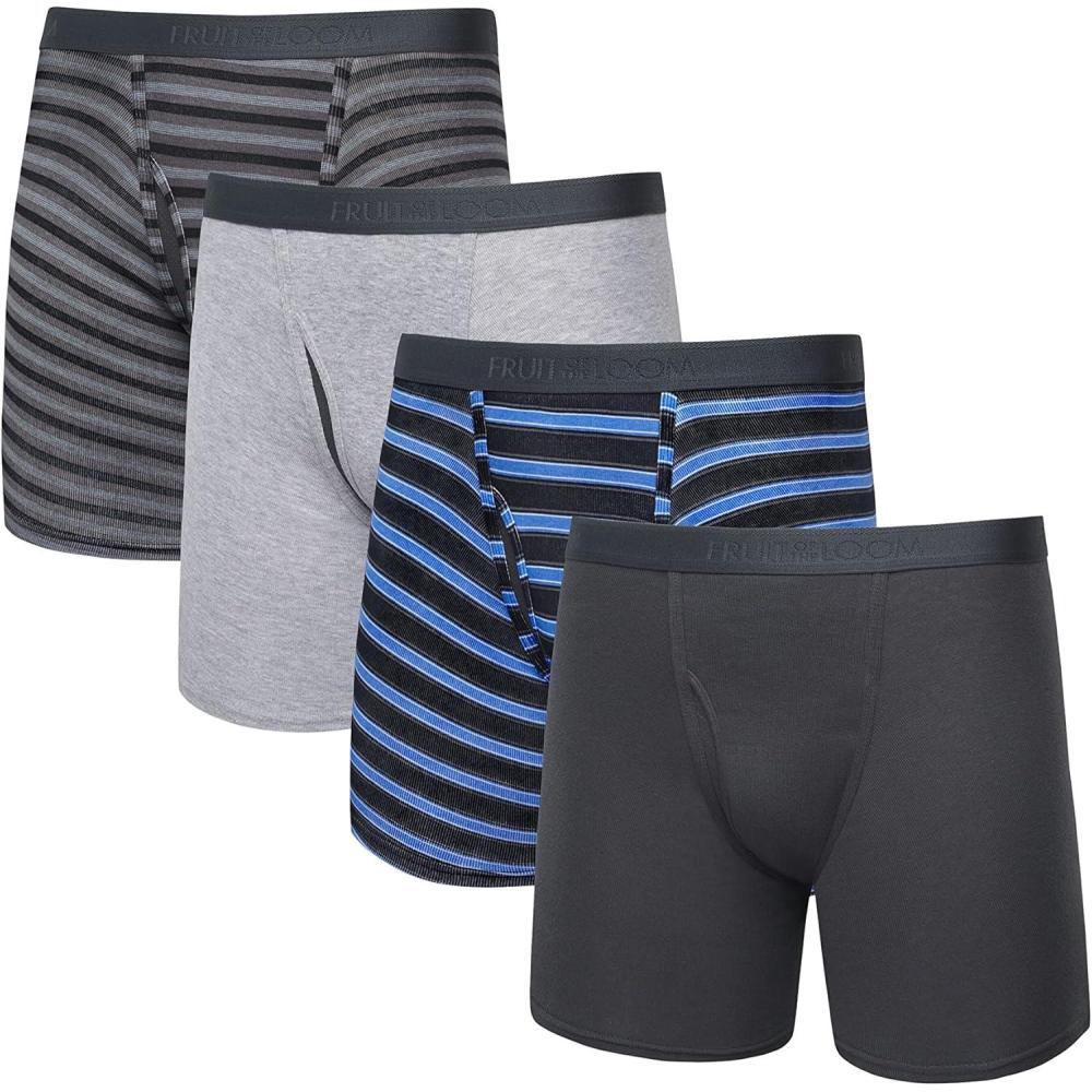 imageFruit of the Loom Mens Big ampamp Tall Undershirt MultipacksBoxer Brief  4 Pack  StripeSolid