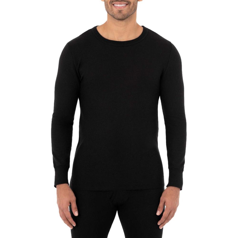 imageFruit of the Loom Mens Classic Midweight Waffle Thermal Underwear Crew TopBlack