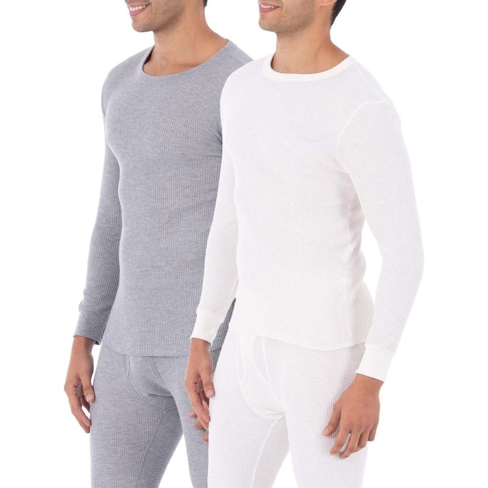 imageFruit of the Loom Mens Classic Midweight Waffle Thermal Underwear Crew TopLight Grey HeatherNatural
